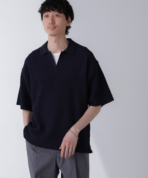 NANO universe(ナノユニバース)の「アイレットジャガードボーダーポロシャツ 半袖(ポロシャツ・メンズ・ダークネイビー/ブルー/ダークグリーン/ライトベージュ・L/M)」の21枚目の写真