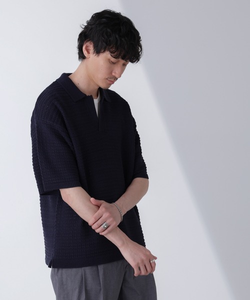 NANO universe(ナノユニバース)の「アイレットジャガードボーダーポロシャツ 半袖(ポロシャツ・メンズ・ダークネイビー/ブルー/ダークグリーン/ライトベージュ・L/M)」の20枚目の写真