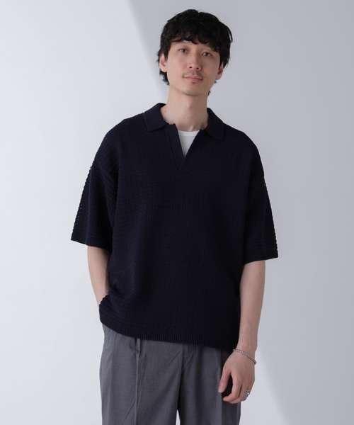 NANO universe(ナノユニバース)の「アイレットジャガードボーダーポロシャツ 半袖(ポロシャツ・メンズ・ダークネイビー/ブルー/ダークグリーン/ライトベージュ・L/M)」の19枚目の写真