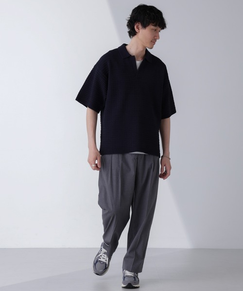 NANO universe(ナノユニバース)の「アイレットジャガードボーダーポロシャツ 半袖(ポロシャツ・メンズ・ダークネイビー/ブルー/ダークグリーン/ライトベージュ・L/M)」の18枚目の写真