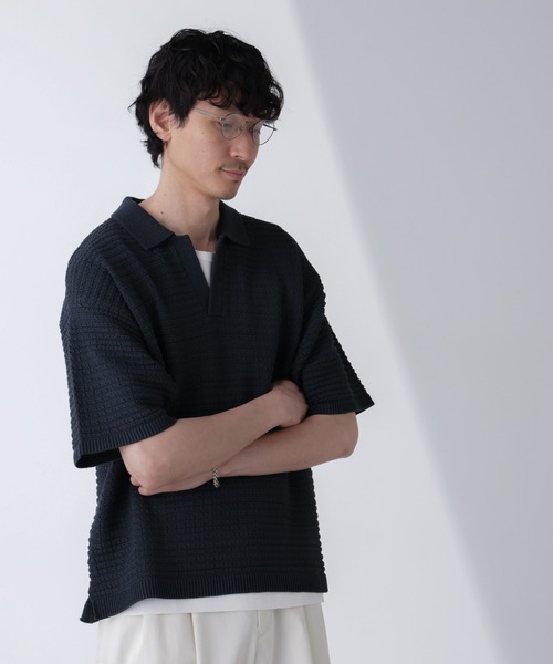 NANO universe(ナノユニバース)の「アイレットジャガードボーダーポロシャツ 半袖(ポロシャツ・メンズ・ダークネイビー/ブルー/ダークグリーン/ライトベージュ・L/M)」の16枚目の写真