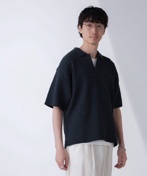 NANO universe(ナノユニバース)の「アイレットジャガードボーダーポロシャツ 半袖(ポロシャツ・メンズ・ダークネイビー/ブルー/ダークグリーン/ライトベージュ・L/M)」の15枚目の写真