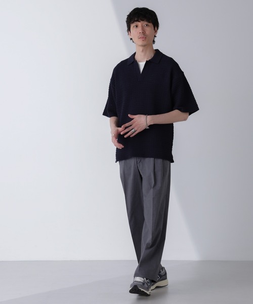 NANO universe(ナノユニバース)の「アイレットジャガードボーダーポロシャツ 半袖(ポロシャツ・メンズ・ダークネイビー/ブルー/ダークグリーン/ライトベージュ・L/M)」の17枚目の写真