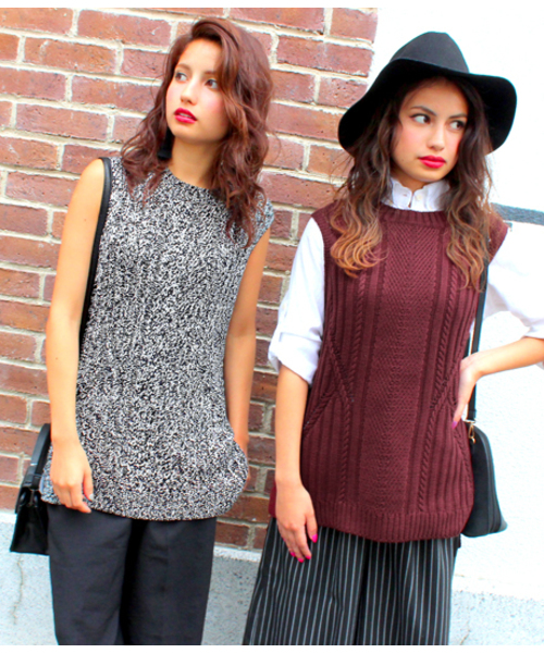 Chille anap（チルアナップ）の「ANAP/アナップ CHILLE ケーブルニットチュニックベスト（ニット/セーター・レディース・ブラック/カーキ/ワイン/モカ・FREE）」の9枚目の写真