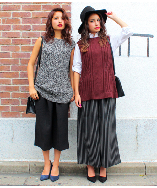 Chille anap（チルアナップ）の「ANAP/アナップ CHILLE ケーブルニットチュニックベスト（ニット/セーター・レディース・ブラック/カーキ/ワイン/モカ・FREE）」の10枚目の写真