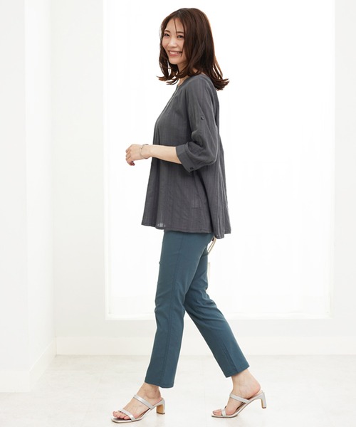 BELLUNA PLUS（ベルーナ）の「美脚ストレッチ麻入りアンクルパンツ６６丈（その他パンツ・レディース・ネイビー/ベージュ/ライトグレー/ライトベージュ/ブルーグリーン/ブルー/グレー・SMALL/MEDIUM/LARGE/X-LARGE）」の15枚目の写真