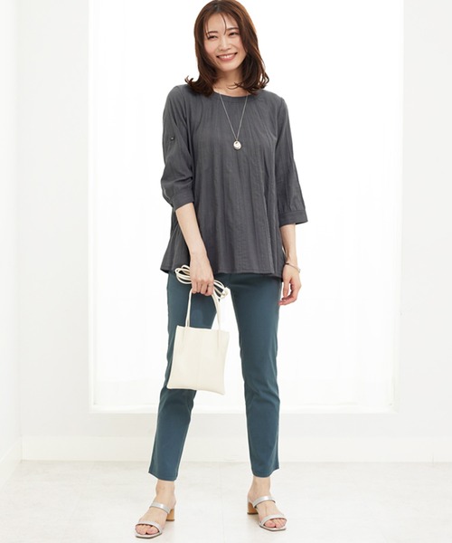 BELLUNA PLUS（ベルーナ）の「美脚ストレッチ麻入りアンクルパンツ６６丈（その他パンツ・レディース・ネイビー/ベージュ/ライトグレー/ライトベージュ/ブルーグリーン/ブルー/グレー・SMALL/MEDIUM/LARGE/X-LARGE）」の14枚目の写真
