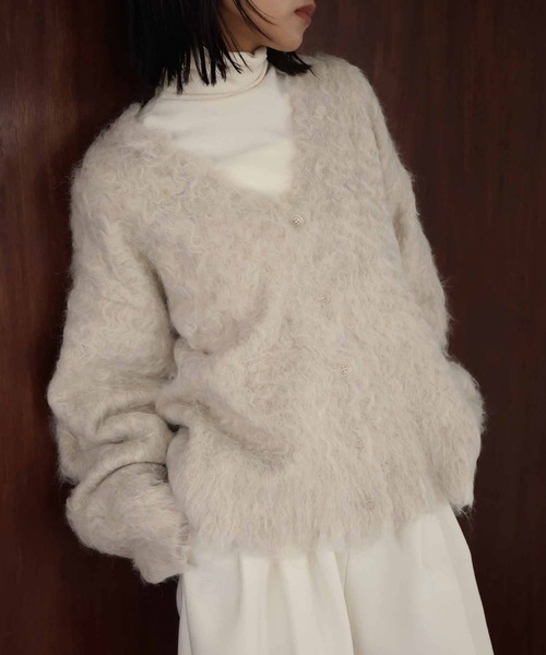 ミックスシャギーVネックカーディガン（カーディガン/ボレロ）｜hellam（へラム）