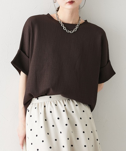 nissen（ニッセン）の「楊柳カットソージャガードゆるシルエット5分袖ドルマンプルオーバー（Tシャツ/カットソー・レディース・ブルーグレー/アイボリー/ブラウン/ブラック/グレー・LL/L/M/S）」の5枚目の写真