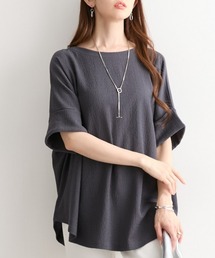 nissen | 楊柳カットソージャガードゆるシルエット5分袖ドルマンプルオーバー(Tシャツ/カットソー)