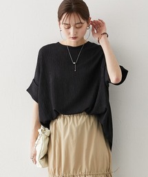 nissen | 楊柳カットソージャガードゆるシルエット5分袖ドルマンプルオーバー(Tシャツ/カットソー)