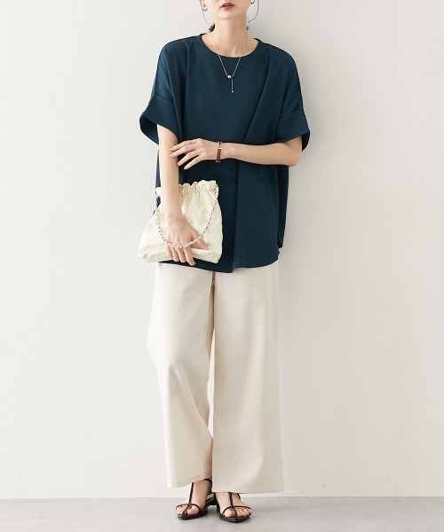 nissen（ニッセン）の「楊柳カットソージャガードゆるシルエット5分袖ドルマンプルオーバー（Tシャツ/カットソー・レディース・ブルーグレー/アイボリー/ブラウン/ブラック/グレー・LL/L/M/S）」の10枚目の写真