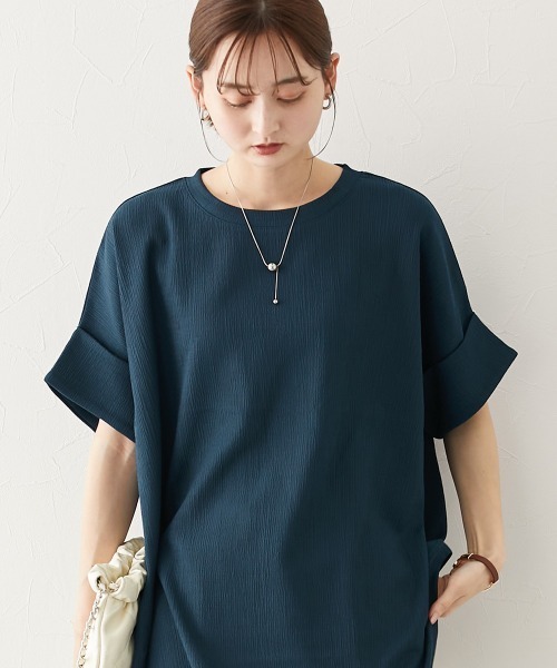 nissen（ニッセン）の「楊柳カットソージャガードゆるシルエット5分袖ドルマンプルオーバー（Tシャツ/カットソー・レディース・ブルーグレー/アイボリー/ブラウン/ブラック/グレー・LL/L/M/S）」の9枚目の写真