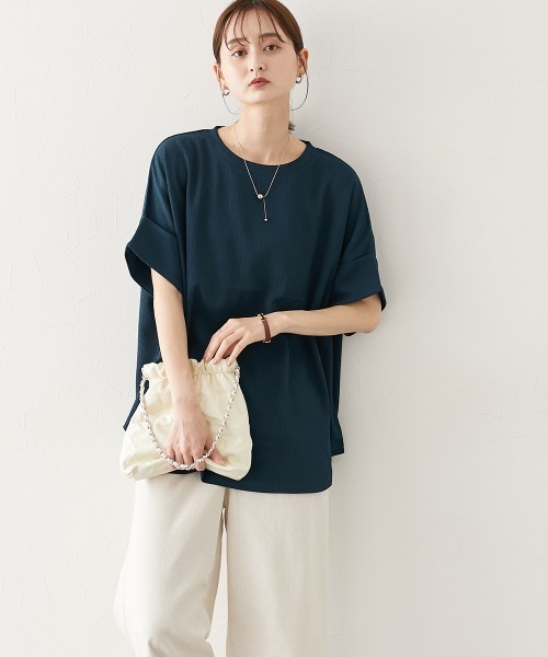 nissen（ニッセン）の「楊柳カットソージャガードゆるシルエット5分袖ドルマンプルオーバー（Tシャツ/カットソー・レディース・ブルーグレー/アイボリー/ブラウン/ブラック/グレー・LL/L/M/S）」の12枚目の写真