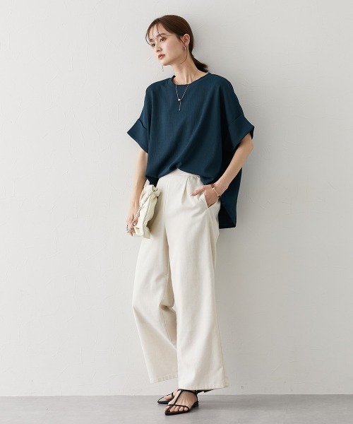 nissen（ニッセン）の「楊柳カットソージャガードゆるシルエット5分袖ドルマンプルオーバー（Tシャツ/カットソー・レディース・ブルーグレー/アイボリー/ブラウン/ブラック/グレー・LL/L/M/S）」の14枚目の写真