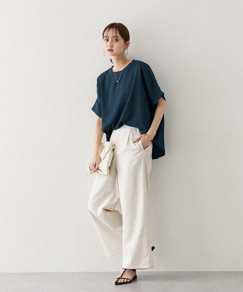 nissen（ニッセン）の「楊柳カットソージャガードゆるシルエット5分袖ドルマンプルオーバー（Tシャツ/カットソー・レディース・ブルーグレー/アイボリー/ブラウン/ブラック/グレー・LL/L/M/S）」の11枚目の写真