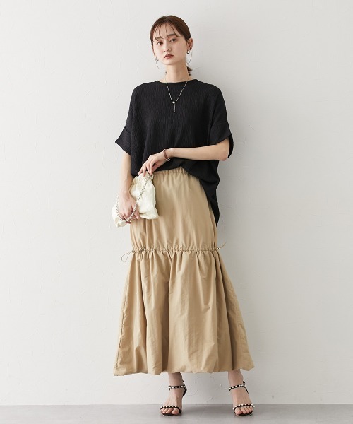 nissen（ニッセン）の「楊柳カットソージャガードゆるシルエット5分袖ドルマンプルオーバー（Tシャツ/カットソー・レディース・ブルーグレー/アイボリー/ブラウン/ブラック/グレー・LL/L/M/S）」の17枚目の写真