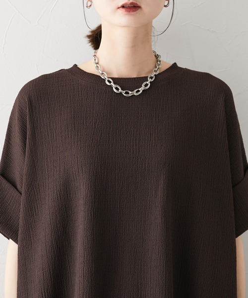 nissen（ニッセン）の「楊柳カットソージャガードゆるシルエット5分袖ドルマンプルオーバー（Tシャツ/カットソー・レディース・ブルーグレー/アイボリー/ブラウン/ブラック/グレー・LL/L/M/S）」の19枚目の写真