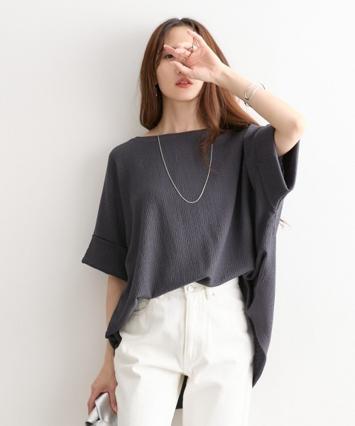 nissen（ニッセン）の「楊柳カットソージャガードゆるシルエット5分袖ドルマンプルオーバー（Tシャツ/カットソー・レディース・ブルーグレー/アイボリー/ブラウン/ブラック/グレー・LL/L/M/S）」の8枚目の写真