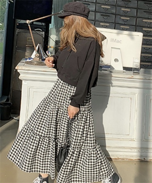 FREE STYLISTS（フリー スタイリスト）の「ギンガムチェックティアードスカート（スカート・レディース・ブラック/ブラウン・M/S/L）」の16枚目の写真