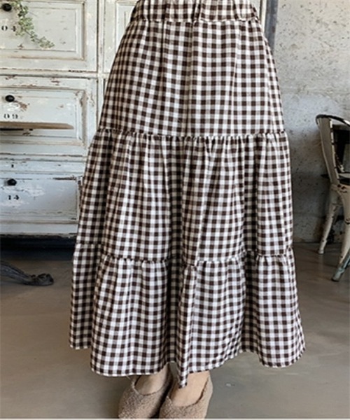 FREE STYLISTS（フリー スタイリスト）の「ギンガムチェックティアードスカート（スカート・レディース・ブラック/ブラウン・M/S/L）」の17枚目の写真