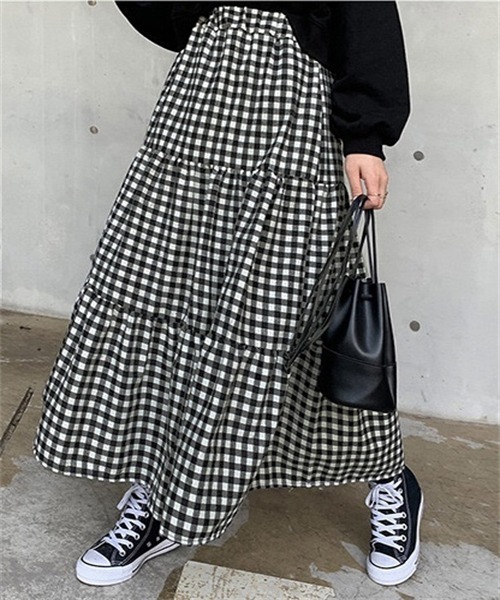 FREE STYLISTS（フリー スタイリスト）の「ギンガムチェックティアードスカート（スカート・レディース・ブラック/ブラウン・M/S/L）」の11枚目の写真