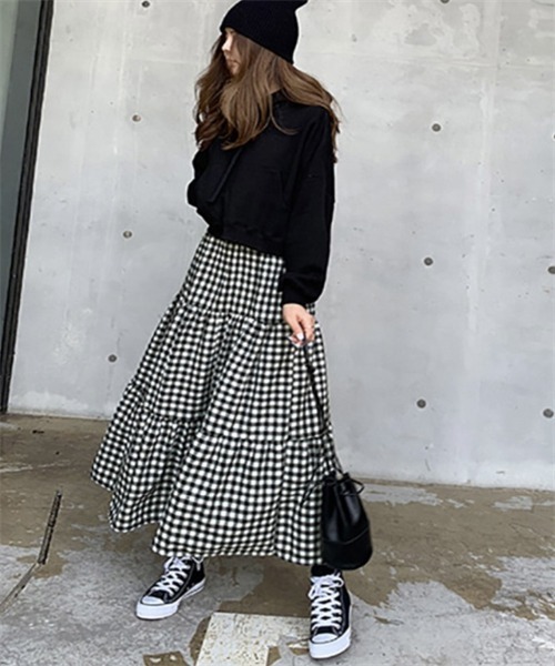 FREE STYLISTS（フリー スタイリスト）の「ギンガムチェックティアードスカート（スカート・レディース・ブラック/ブラウン・M/S/L）」の15枚目の写真