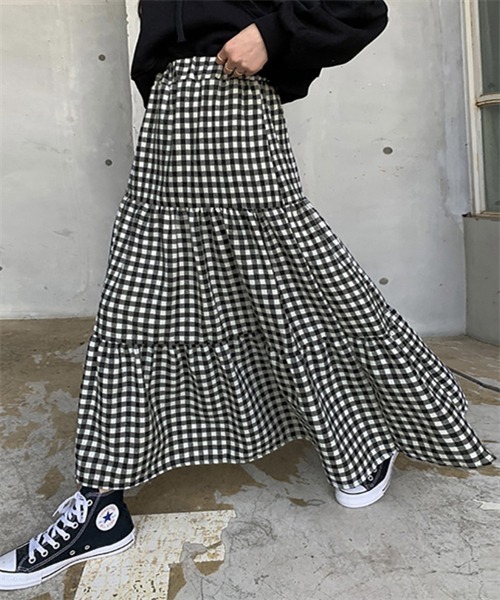 FREE STYLISTS（フリー スタイリスト）の「ギンガムチェックティアードスカート（スカート・レディース・ブラック/ブラウン・M/S/L）」の10枚目の写真