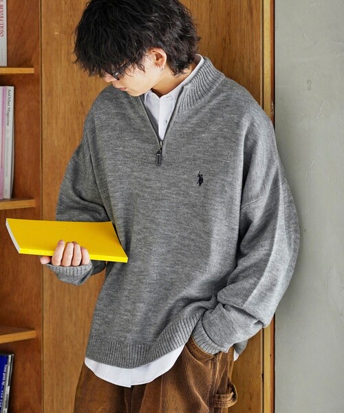 ニット セーター 「U.S. POLO ASSN.」「別注」ワンポイント刺繍ハーフジップニットトップス レディース U.S. POLO ASSN./別注ワンポイント刺繍ハーフジップニット【限定