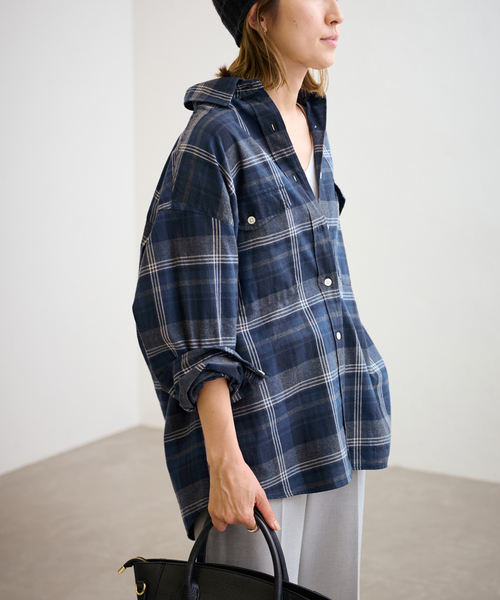 FRAMeWORK（フレームワーク）の「ネルチェックシャツ（シャツ/ブラウス・レディース・ネイビー/ブラウン・FREE）」の5枚目の写真
