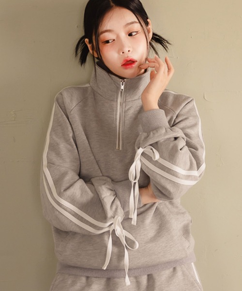 ems excite(エムズエキサイト)の「【セットアップ対応】ラインリボンZIPトレーナー(スウェット・レディース・ダークグレー/ブラック/ナチュラル・FREE)」の4枚目の写真