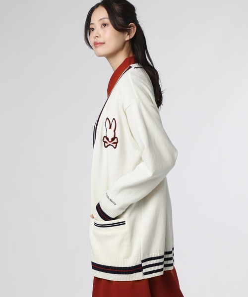 Psycho Bunny（サイコバニー）の「[WOMEN]アシンメトリーデザイン ニットカーディガン（ニット/セーター・レディース・レッド/オフホワイト・FREE）」の3枚目の写真