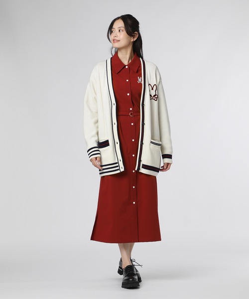 Psycho Bunny（サイコバニー）の「[WOMEN]アシンメトリーデザイン ニットカーディガン（ニット/セーター・レディース・レッド/オフホワイト・FREE）」の5枚目の写真