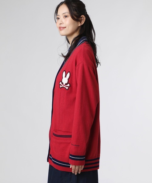 Psycho Bunny（サイコバニー）の「[WOMEN]アシンメトリーデザイン ニットカーディガン（ニット/セーター・レディース・レッド/オフホワイト・FREE）」の11枚目の写真