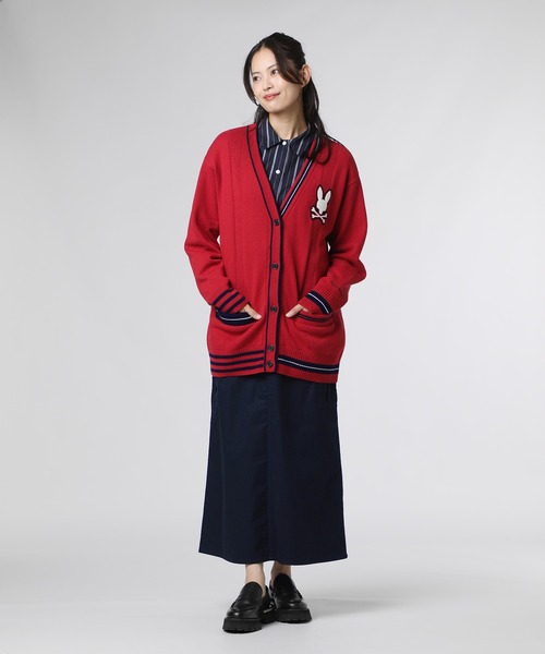 Psycho Bunny（サイコバニー）の「[WOMEN]アシンメトリーデザイン ニットカーディガン（ニット/セーター・レディース・レッド/オフホワイト・FREE）」の13枚目の写真