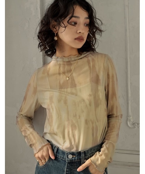 Re:EDIT(リエディ)の「シアーマーブル柄ハイネックトップス(Tシャツ/カットソー・レディース・グレー/ベージュ・MEDIUM/LARGE)」の8枚目の写真