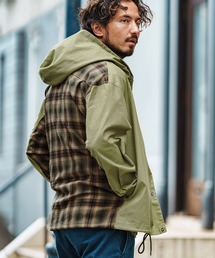 ms5834-Flannel Check ×Ripstop Combination Hooded Shirts フーデッドシャツ