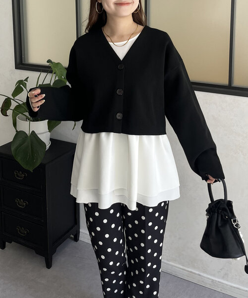 prose verse（プロズヴェール）の「バックメタルレイヤードペプラムロンT（Tシャツ/カットソー・レディース・オフホワイト/ブラック・LARGE/MEDIUM）」の4枚目の写真