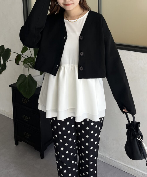 prose verse（プロズヴェール）の「バックメタルレイヤードペプラムロンT（Tシャツ/カットソー・レディース・オフホワイト/ブラック・LARGE/MEDIUM）」の8枚目の写真