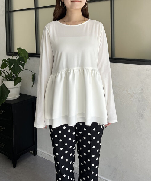 prose verse（プロズヴェール）の「バックメタルレイヤードペプラムロンT（Tシャツ/カットソー・レディース・オフホワイト/ブラック・LARGE/MEDIUM）」の20枚目の写真