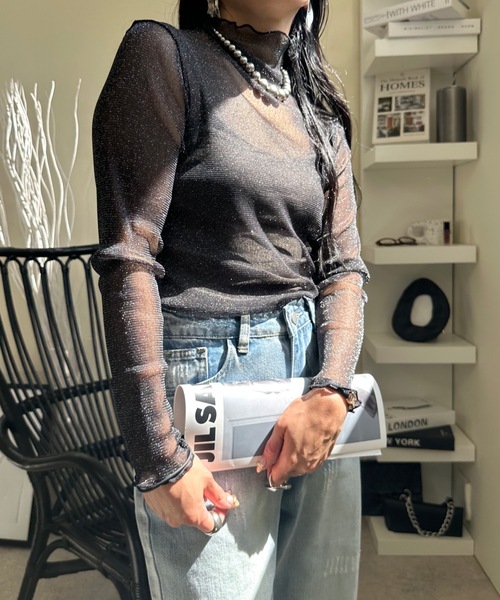 ULEULA（ウルア）の「ラメチュールハイネックカットソー（Tシャツ/カットソー・レディース・アイボリー/グレー/ブラック・FREE）」の16枚目の写真