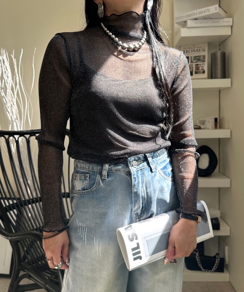 ULEULA（ウルア）の「ラメチュールハイネックカットソー（Tシャツ/カットソー・レディース・アイボリー/グレー/ブラック・FREE）」の15枚目の写真