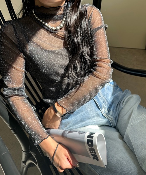 ULEULA（ウルア）の「ラメチュールハイネックカットソー（Tシャツ/カットソー・レディース・アイボリー/グレー/ブラック・FREE）」の12枚目の写真