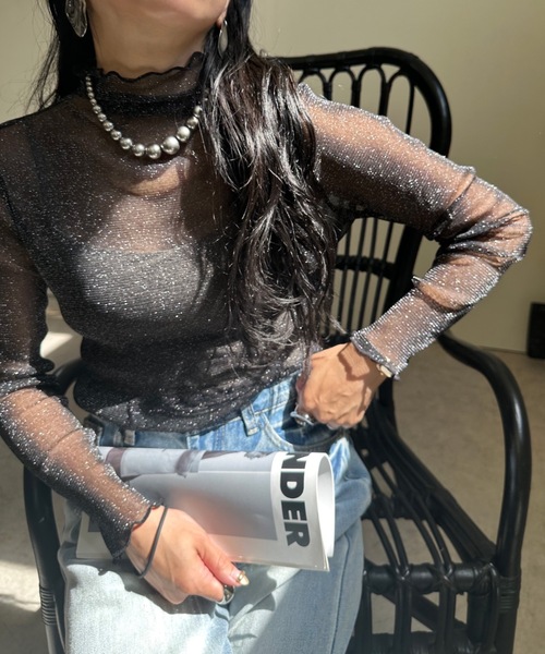 ULEULA（ウルア）の「ラメチュールハイネックカットソー（Tシャツ/カットソー・レディース・アイボリー/グレー/ブラック・FREE）」の13枚目の写真