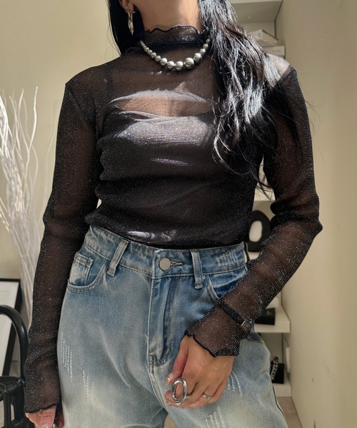 ULEULA（ウルア）の「ラメチュールハイネックカットソー（Tシャツ/カットソー・レディース・アイボリー/グレー/ブラック・FREE）」の14枚目の写真