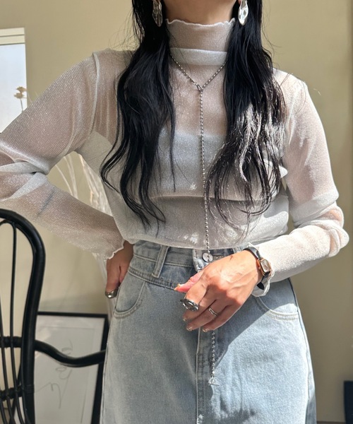 ULEULA（ウルア）の「ラメチュールハイネックカットソー（Tシャツ/カットソー・レディース・アイボリー/グレー/ブラック・FREE）」の20枚目の写真