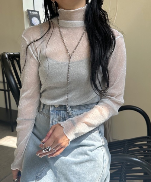 ULEULA（ウルア）の「ラメチュールハイネックカットソー（Tシャツ/カットソー・レディース・アイボリー/グレー/ブラック・FREE）」の18枚目の写真