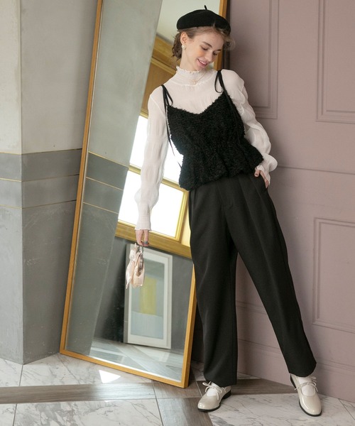 BONLECILL noir（ボンルシールノワール）の「【BONLECILL noir】フリンジジャガードキャミソールリボンバルーンヘムビスチェ（キャミソール・レディース・アイボリー/ブラック・FREE）」の8枚目の写真