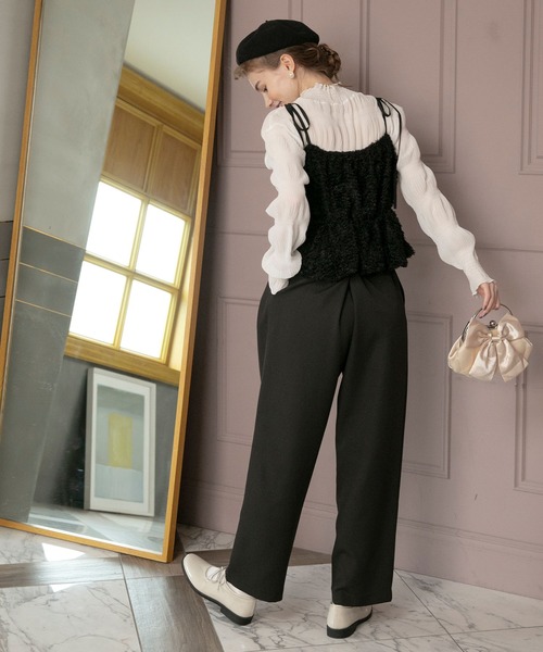 BONLECILL noir（ボンルシールノワール）の「【BONLECILL noir】フリンジジャガードキャミソールリボンバルーンヘムビスチェ（キャミソール・レディース・アイボリー/ブラック・FREE）」の11枚目の写真