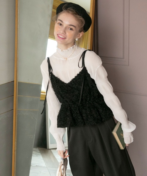 BONLECILL noir（ボンルシールノワール）の「【BONLECILL noir】フリンジジャガードキャミソールリボンバルーンヘムビスチェ（キャミソール・レディース・アイボリー/ブラック・FREE）」の14枚目の写真